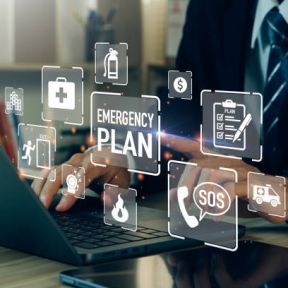 istockphoto-1489341463-612x612 Concept of Emergency Preparedness Plan.Businessman touching Emergency Plan icon to learn and prepare in emergency situation .Business Evacuation Training concept.